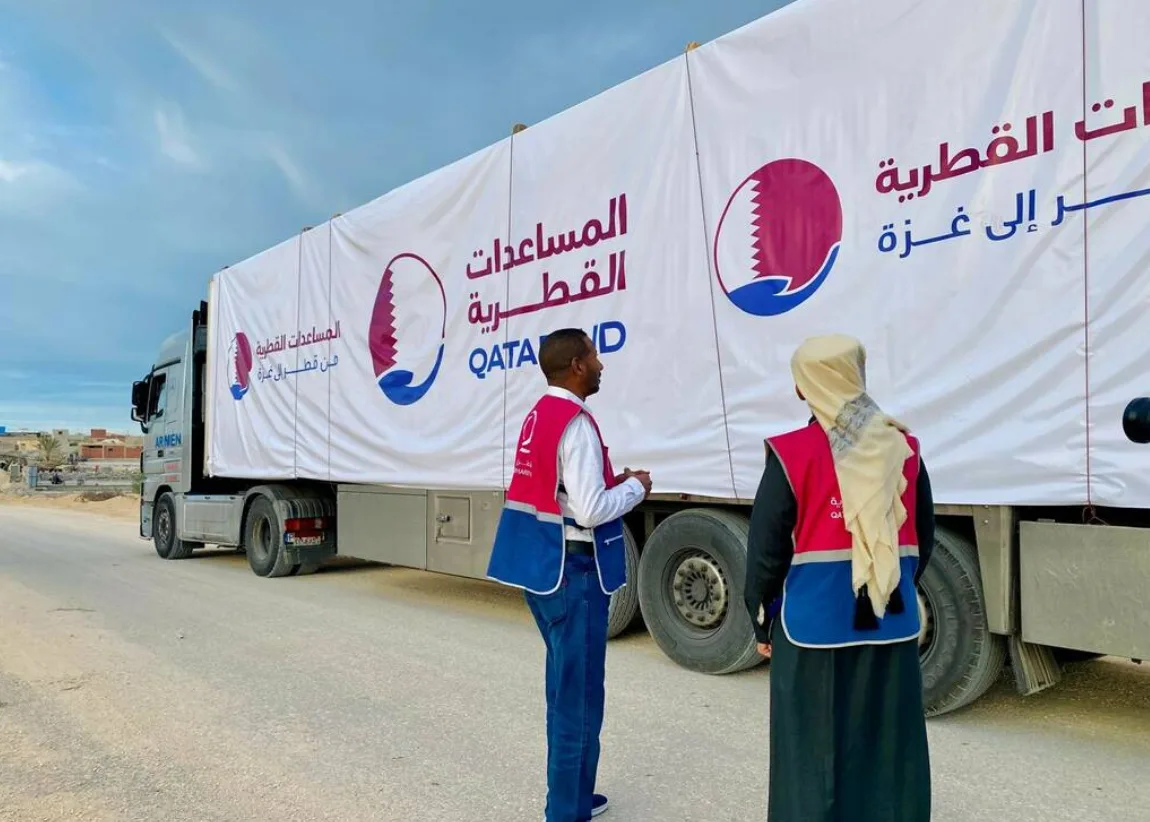 دخول أول قافلة مساعدات إنسانية قطرية إلى قطاع غزة