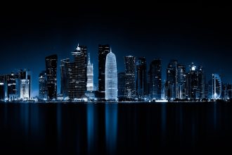doha qatar night cityscape city lights reflections dark 5k 5120x2880 1598
