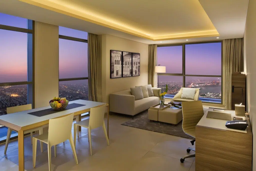 fraser suites west bay doha two bedroom night view