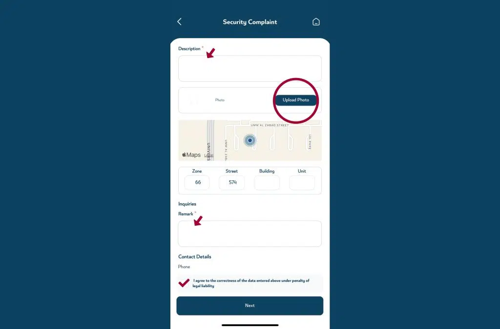 step5 report crimes suspicious activity qatar metrash app